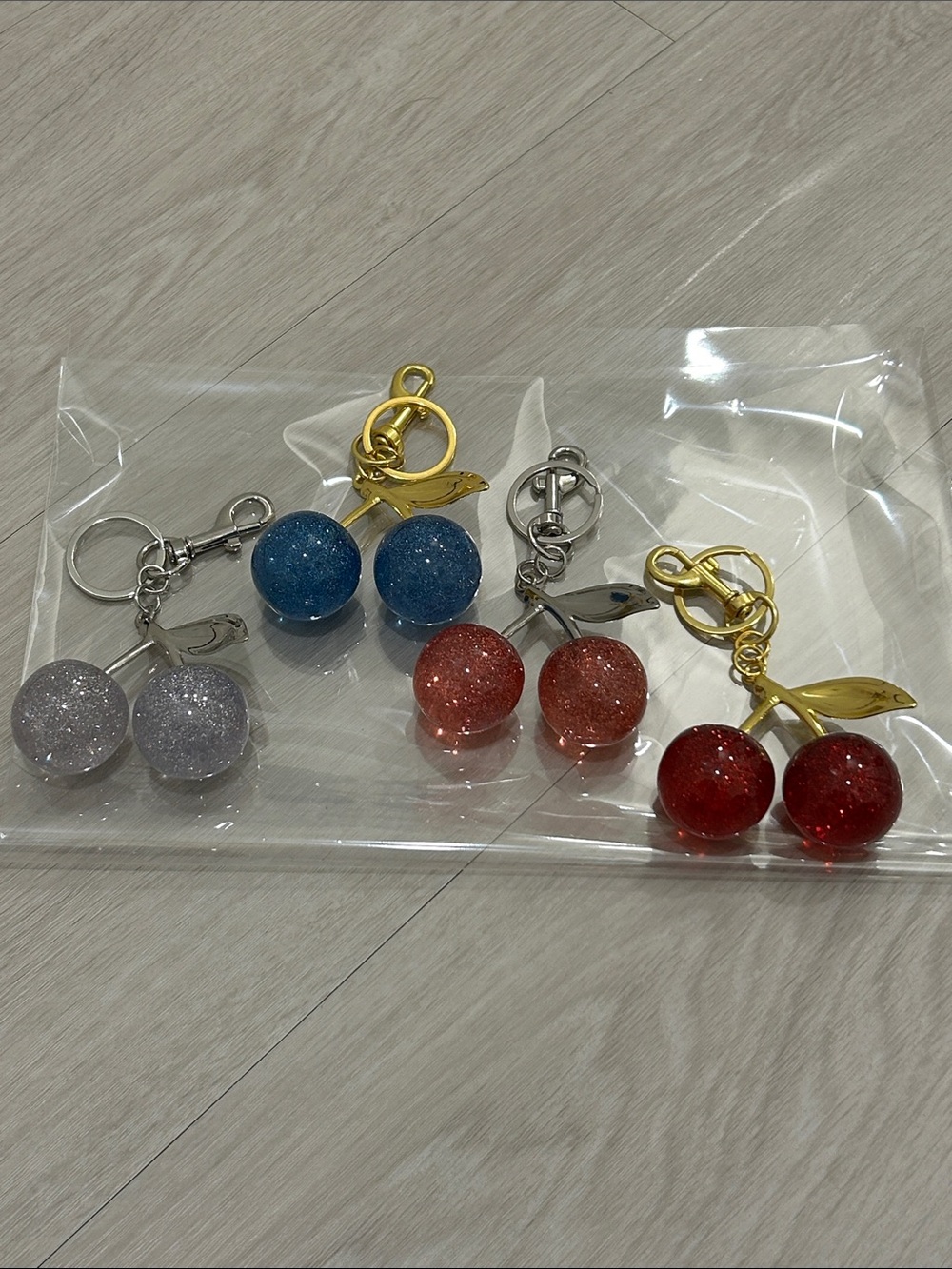 Glitter Cherry Purse Charm (NWOT) Set Of 4 #2—Silver, Blue, Pink, and Red
